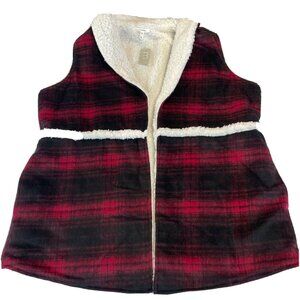 Maurice's Red & Black Plaid Sherpa Lined Vest Sz XXL Wool Blend Plush Soft